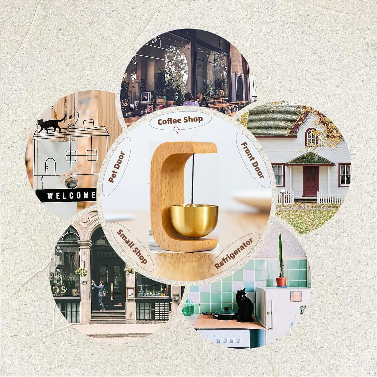 Shop Door Entry Shopkeepers Wood Brass Hanging Door for Entry Door Restaurant Shop Home Refrigerator Pet Door Peaceful Pleasures Health and Wellness