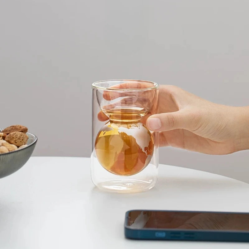 Double Layer Insulated Glass Water Cup Home Anti Scald Creative Earth Cup Men's and Women's High-end Personal Tea Cup Peaceful Pleasures Health and Wellness