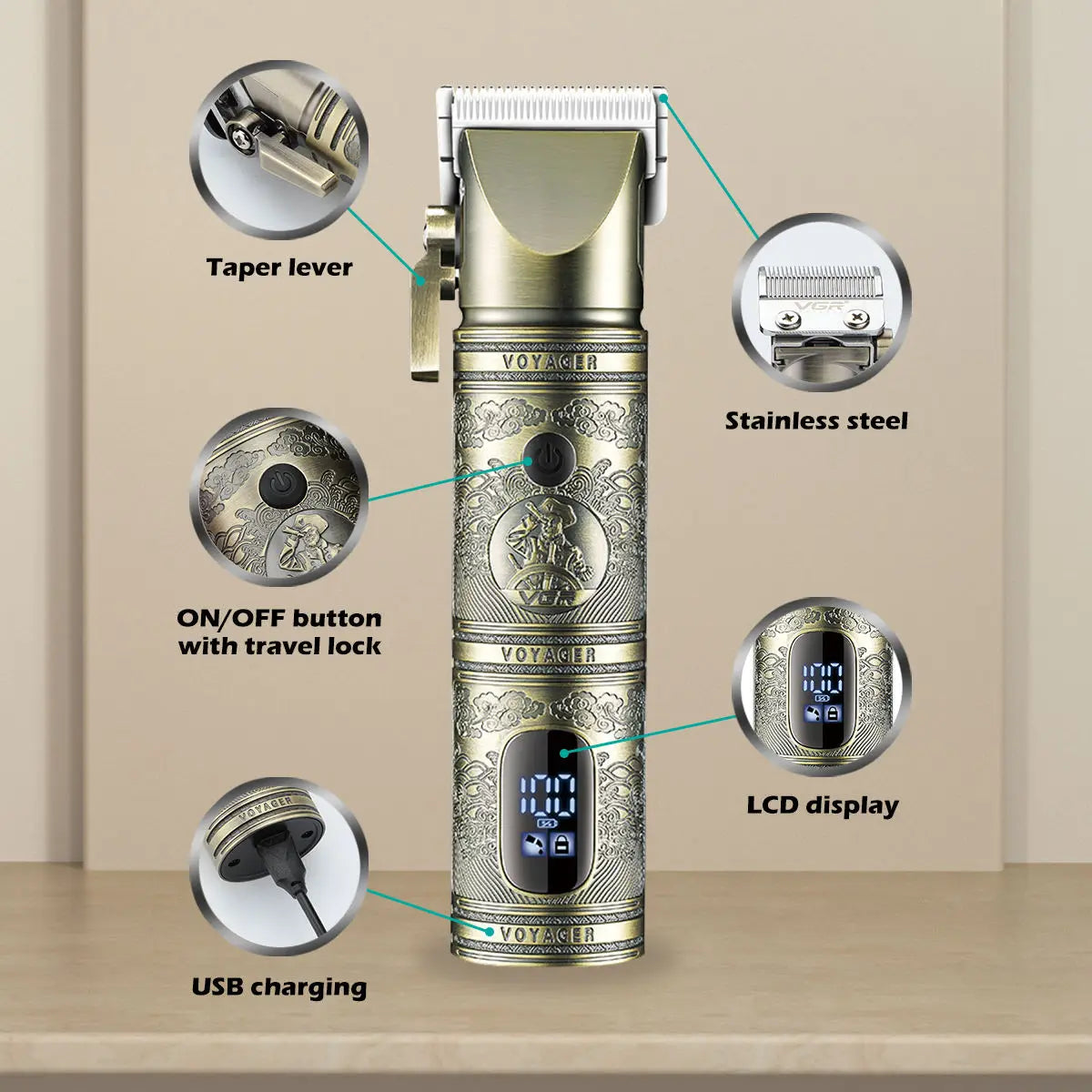 VGR 697 Metal Retro Hair Clipper Deep Cleaning Hair Trimmer Multi functional Men's Shaving Set Hair Salon Carving Electric Pushe Peaceful Pleasures Health and Wellness