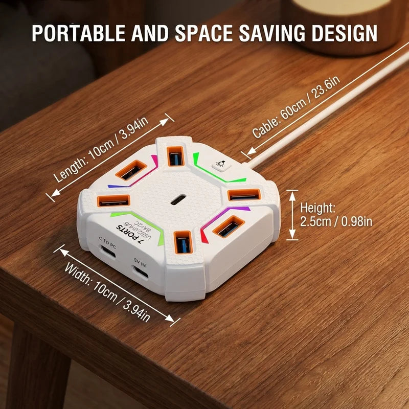 USB 2.0 Hub 7/10 Port High Speed Multi-Port Splitter with Individual LED Switches, Plug and Play for PC Mouse Keyboard USB Peaceful Pleasures Health and Wellness