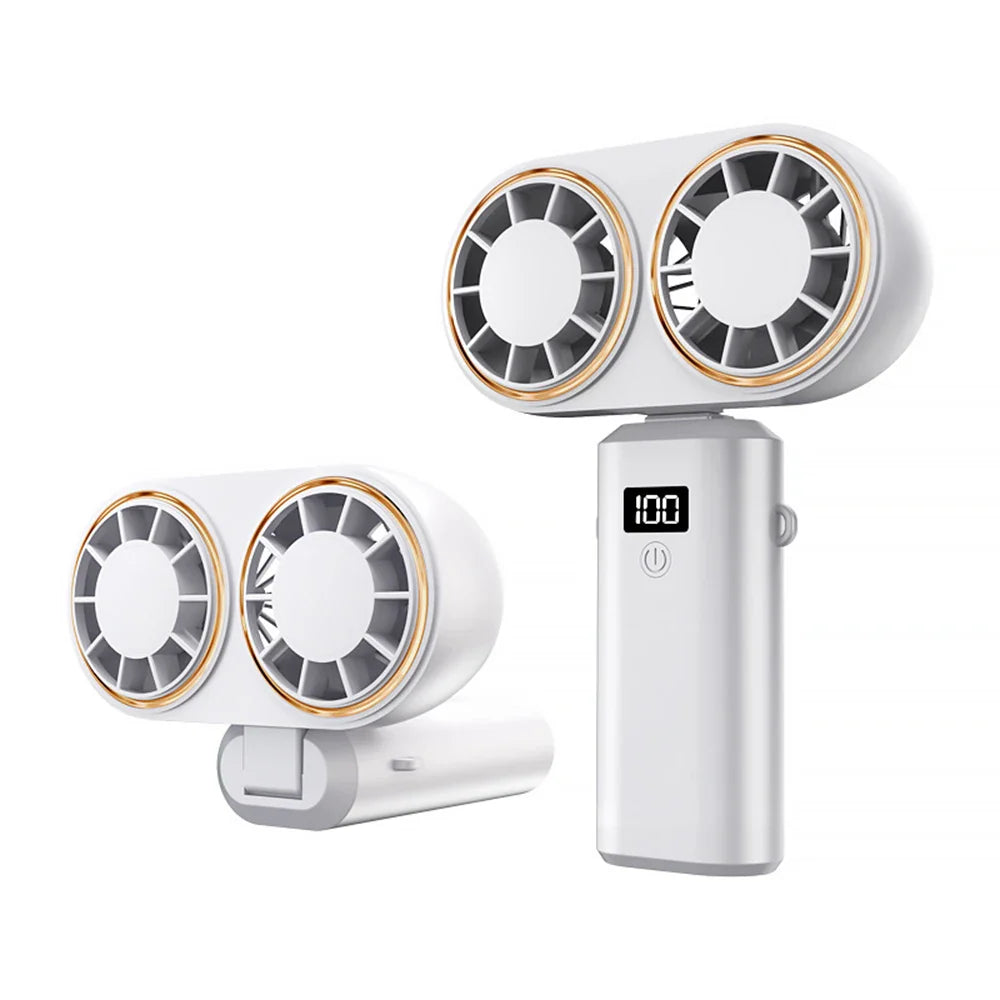 USB Rechargeable Neck Fan – Foldable, Digital Display, 2400mAh