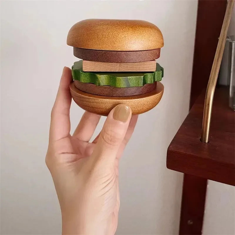 6PCS Hamburg Shape Teacup Tray 6 In 1 Solid Wood Coaster Table Cupcake Snack Dessert Pads Anti-slip Burger Insulation Cup Mat Peaceful Pleasures Health and Wellness