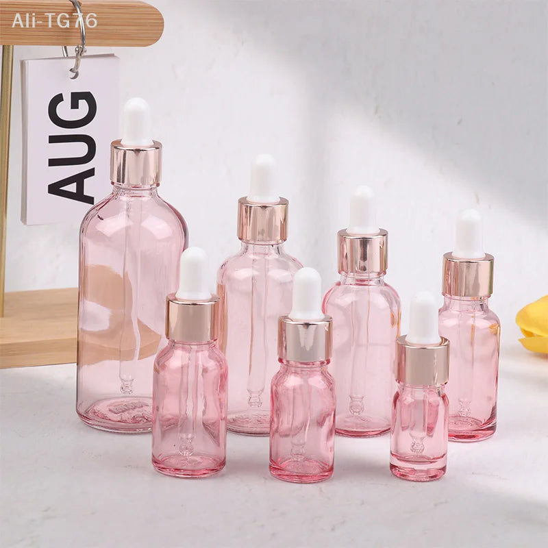 Pink Glass Dropper Bottles 5–100ml | Refillable Rose Lid