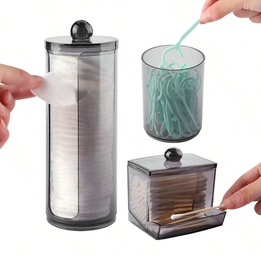 3pcs Q-tip Holder Apothecary Jar Set with Lids – Cotton Ball & Swab Dispenser Bathroom Organizer