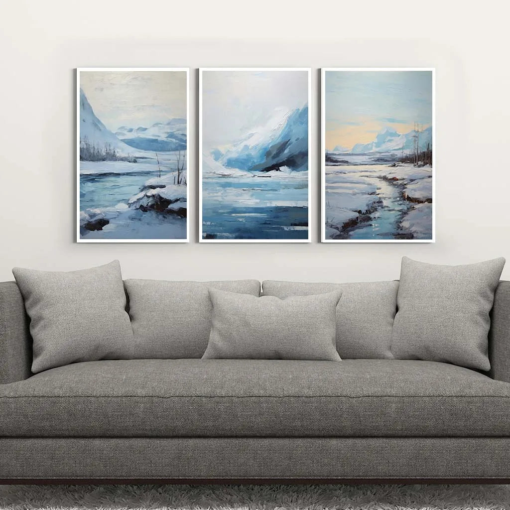 Blue Ice Winter Mountain Canvas Wall Art | Nordic Landscape Print Canvas Wall Art Peaceful Pleasures Health and Wellness