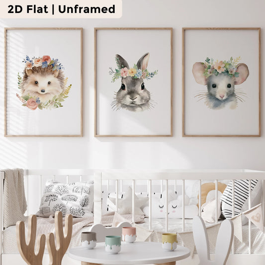 3-Piece Cartoon Rabbit Hedgehog Canvas Wall Art | Kids Room Decor Canvas Wall Art Set Peaceful Pleasures Health and Wellness CH209-3pcs 30x40cm Unframed