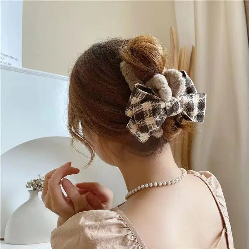 New Korean Style Hairy Hair Accessories with Bow Tie Autumn Hair Clip Women's Back of The Head Clips Big Hair Clips Shark Clips Peaceful Pleasures Health and Wellness