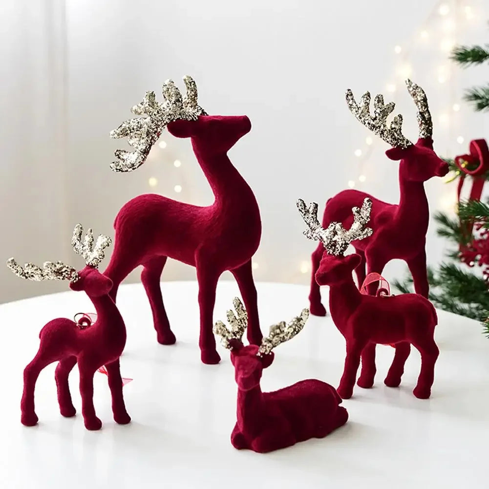 1PCS House Tabletop Decor Hanging Baubles Flocking Mini Deer Pendant Elk Christmas Reindeer Deer Ornaments Decorations Peaceful Pleasures Health and Wellness
