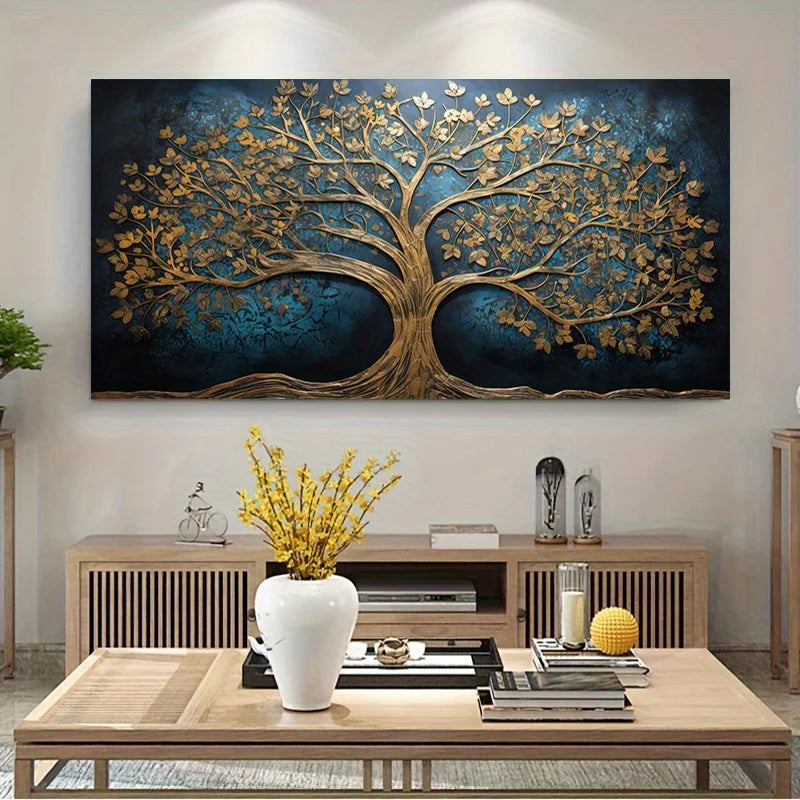 Abstract Tree of Life Canvas Wall Art – Gold & Navy Blue Canvas Wall Art Peaceful Pleasures Health and Wellness