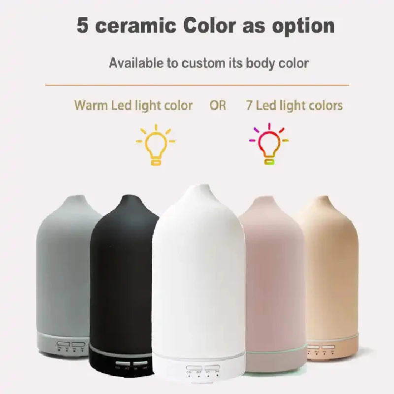 Ceramic Fragrance Diffuser Automatic Small Humidifier Hotel Air Fresher Essential Oil Diffuser Timing Colorful Lights Peaceful Pleasures Health and Wellness