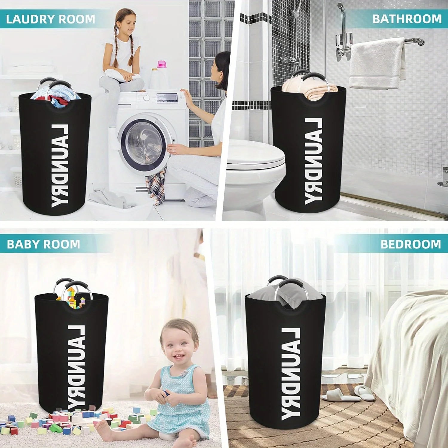 Home Large Capacity Clothes Storage Bag Oxford Cloth Laundry Bag Round Handle Dirty Laundry Storage Basket Peaceful Pleasures Health and Wellness