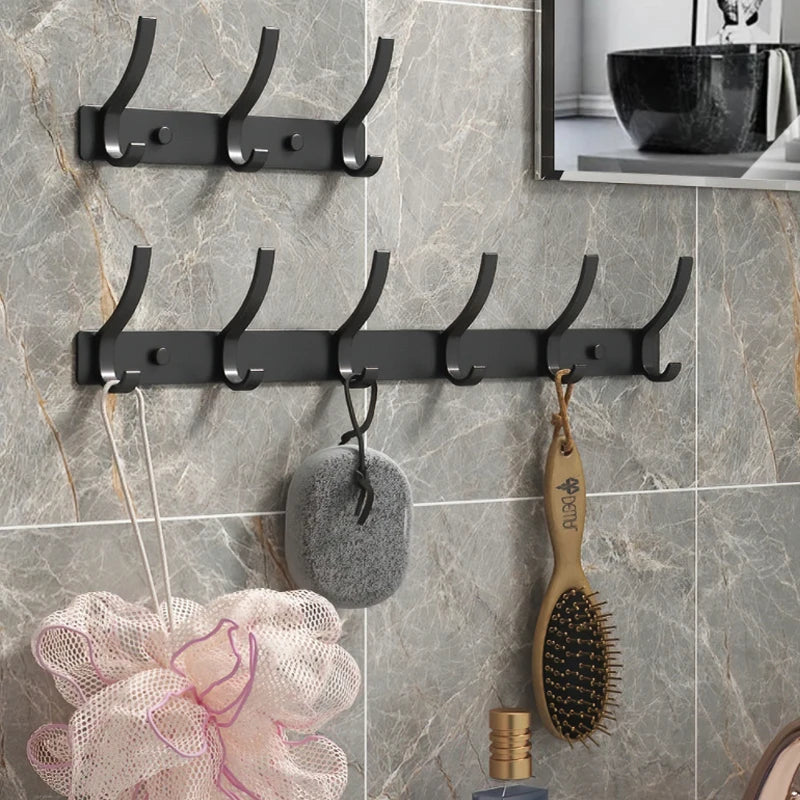 Folding Aluminum Robe & Towel Wall Hooks | 6-Pack Black White