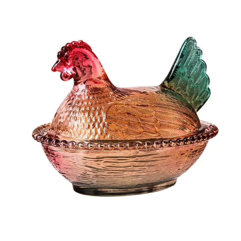 Creative Chicken Shaped Thickening Smooth Color Glass Storage Jar Multipurpose Household Candy And Snack Dim sum Cans With Lid Peaceful Pleasures Health and Wellness Fruit platter