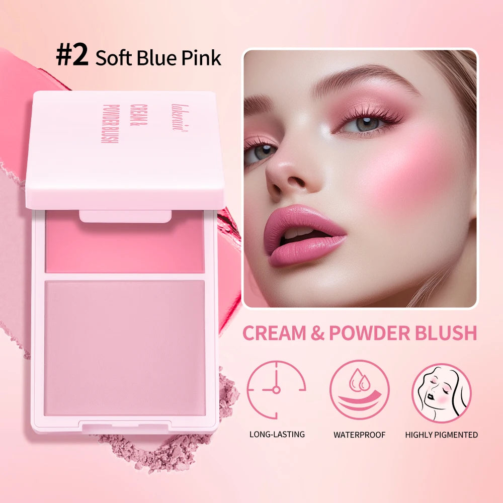 2in1 Cream & Powder Blush Matte Dewy Rosy Blush Makeup Pan Long-lasting Wearing High Pigment Natural Matte Blush Palette Peaceful Pleasures Health and Wellness