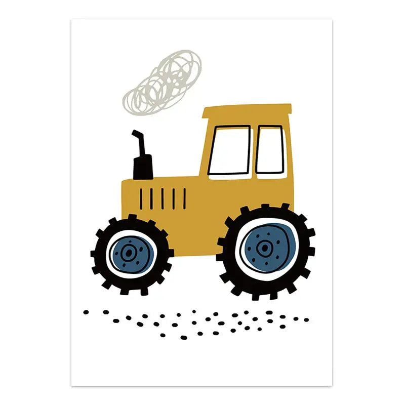 Cartoon Construction Vehicles Canvas Wall Art | Boys Nursery