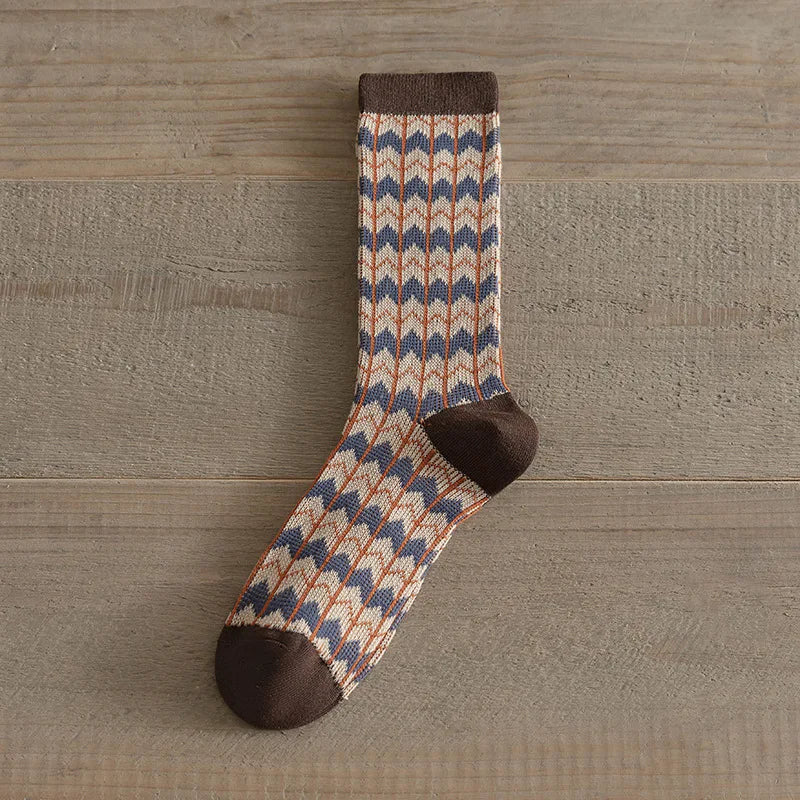 Autumn Winter Brown Mid Length Socks Fashion Grid Pattern Retro Fashion Mid Tube Sock Sweat Absorbing and Breathable Cotton Sock Peaceful Pleasures Health and Wellness 1 One Size