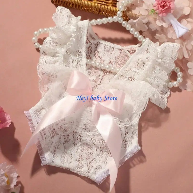 Newborn Lace Romper & Floral Headband Set | Baby Photo Props