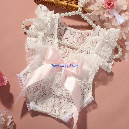 Newborn Lace Romper & Floral Headband Set | Baby Photo Props Baby Photo Outfit Set Peaceful Pleasures Health and Wellness