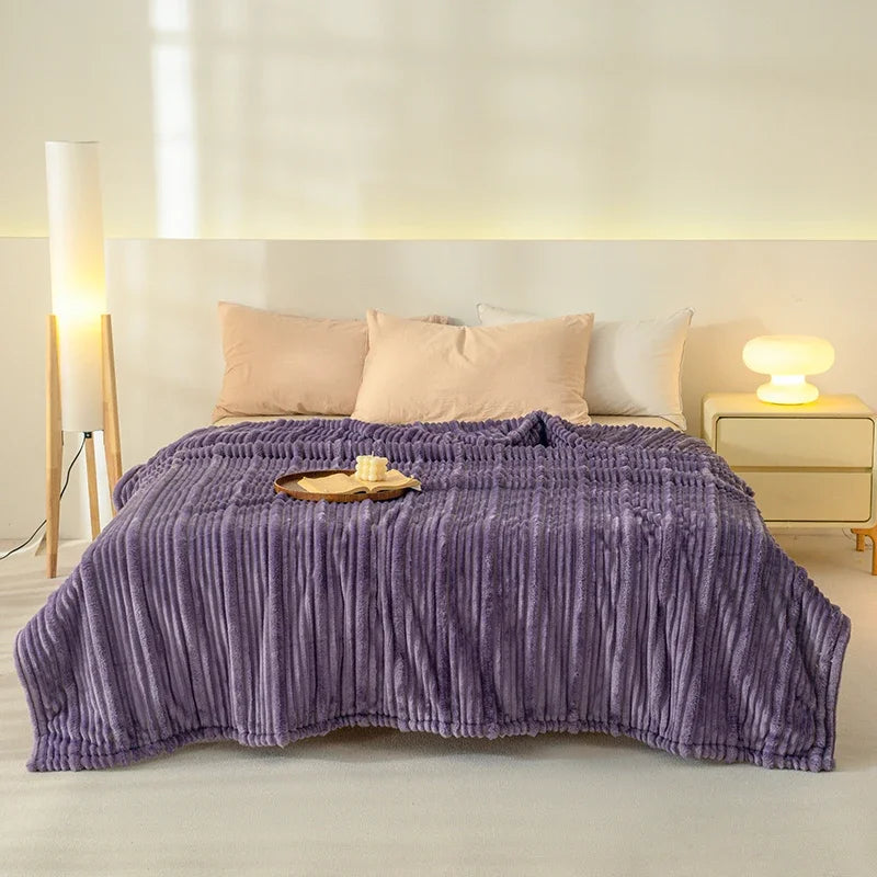 Ribbed Flannel Fleece Throw Blanket – Super Soft All Season