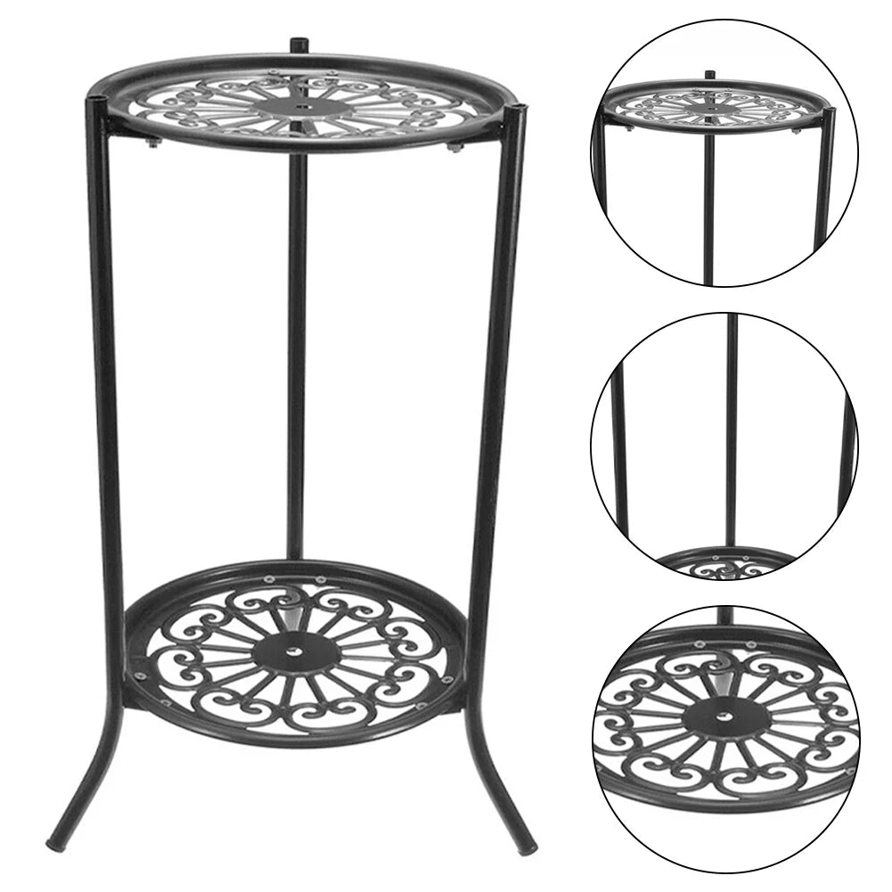 2-Tier Retro Metal Plant Stand | Black Indoor & Outdoor Rack