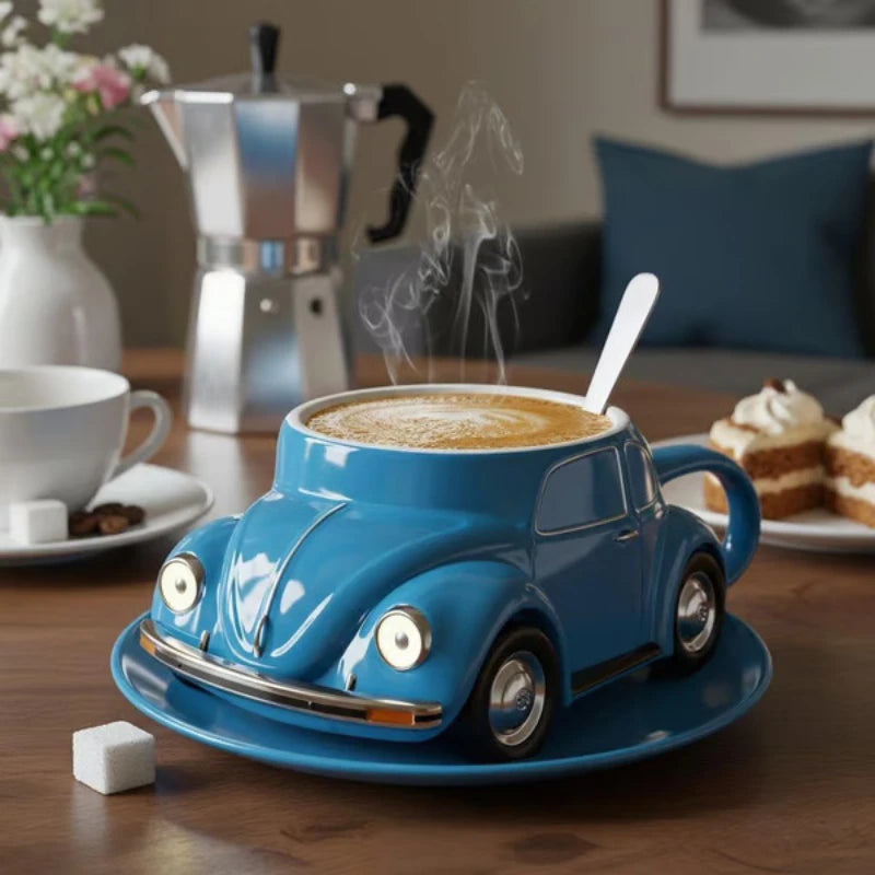 Creative Retro Sports Car Beetle Shaped Coffee Mug 300ML with Handle Coffee Cup for Coffee Lovers Friends Family Christmas Gift Peaceful Pleasures Health and Wellness