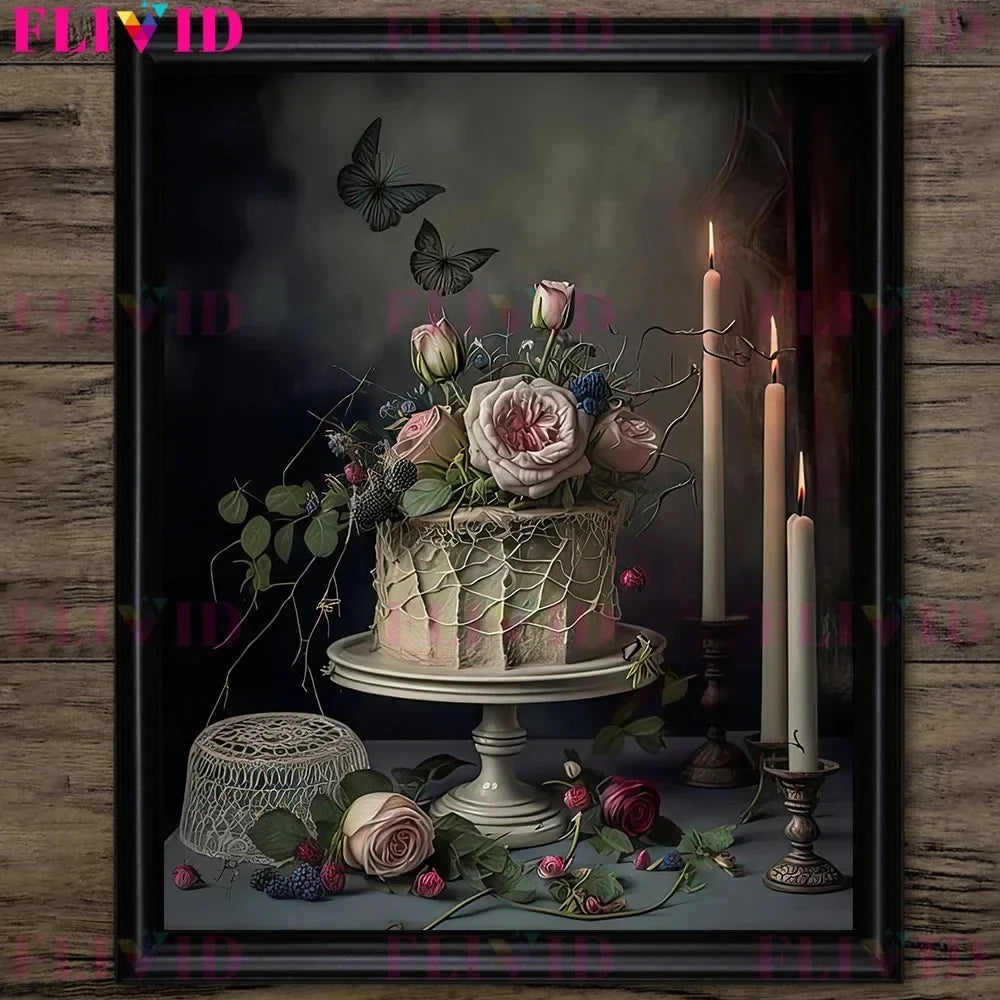 Dark Botanical Gothic Mushroom & Roses Canvas Wall Print