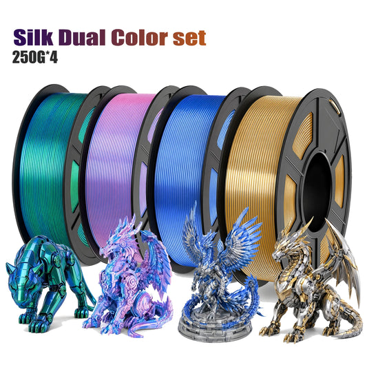 Dual Color Silk PLA Filament 1.75mm Silver Blue 250g | FDM 3D Printer Filament Peaceful Pleasures Health and Wellness 4 Color set DA