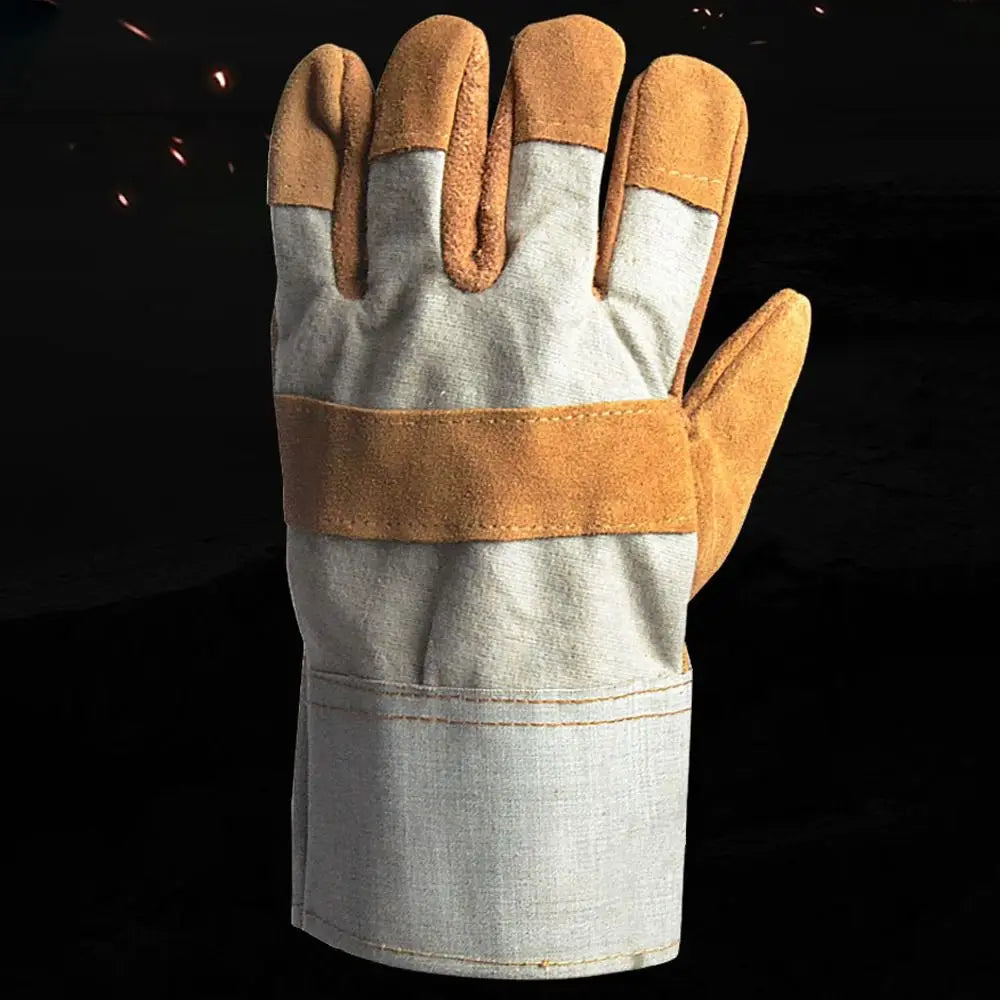 1 Pair Abrasion Resistant Leather Work Gloves Thickened Labor Protection Cowhide Welding Gloves Comfortable Heat Resistant Peaceful Pleasures Health and Wellness