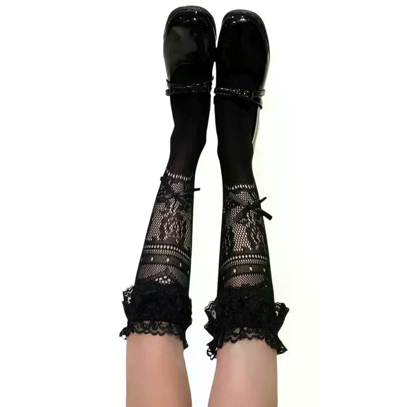 Women's Ballet Bow Slouch Socks – Lace Mid-Calf Breathable