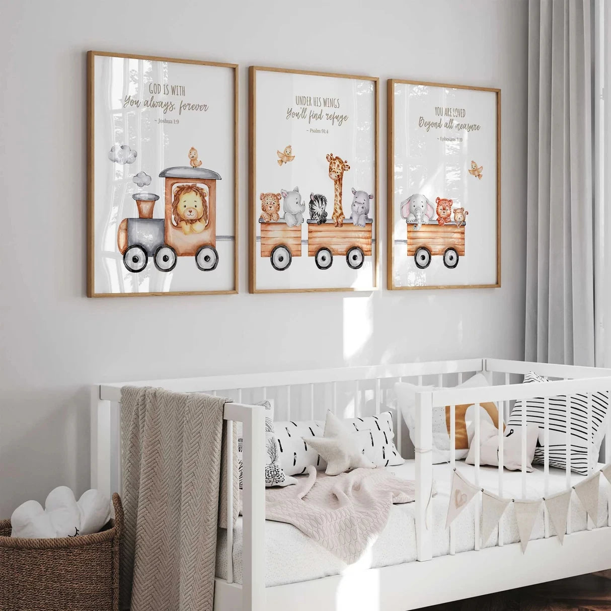 3-Piece Bible Verse Safari Train Kids Canvas Wall Art Set