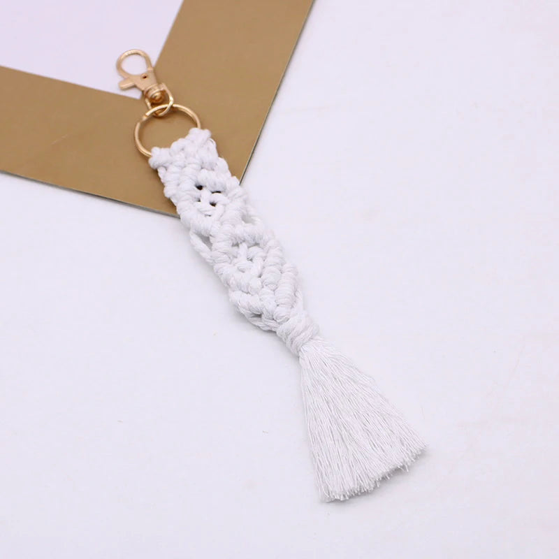 Boho Macrame Braided Keychain Wristlet Bracelet Key Fob Strap