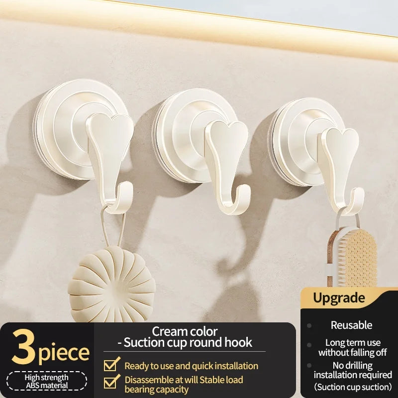 No-Drill Suction Cup Wall Hooks | Bathroom & Kitchen (1–3 Hooks)