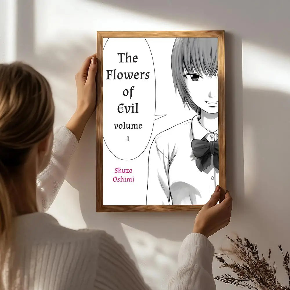 Anime T-The Flowers of Evil Poster HD Self Adhesive Waterproof Wall Art Ideal for Home Office Dorm Bedroom Great Gift Peaceful Pleasures Health and Wellness White5 21X30cmNoframe