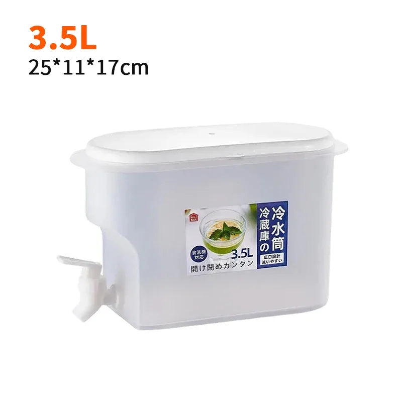 Cold Water Bucket With Faucet Refrigerator Jug Dispenser Water Kettle Summer Fruit Juice Drink Container Fridge Pots Pitcher Peaceful Pleasures Health and Wellness White 3.5L