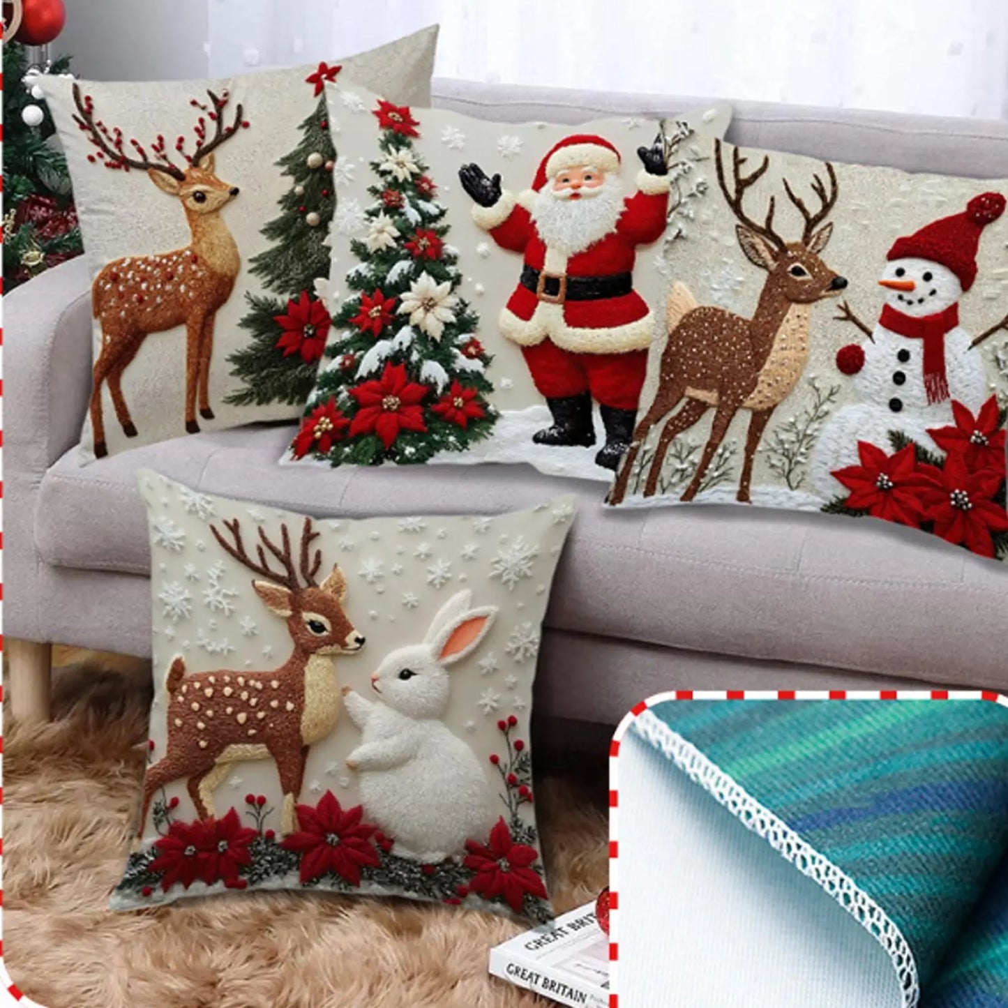 4-Pack Christmas Pillow Covers 17.7" | Festive Holiday Décor