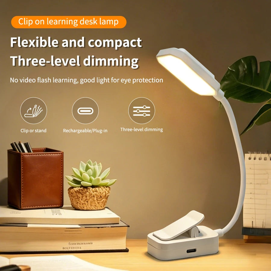 Rechargeable Mini LED Book Light with Clip Eye Protection 3colors Flexible Reading Lamp Desk Bedside Portable Night Study Light Peaceful Pleasures Health and Wellness Vertical style