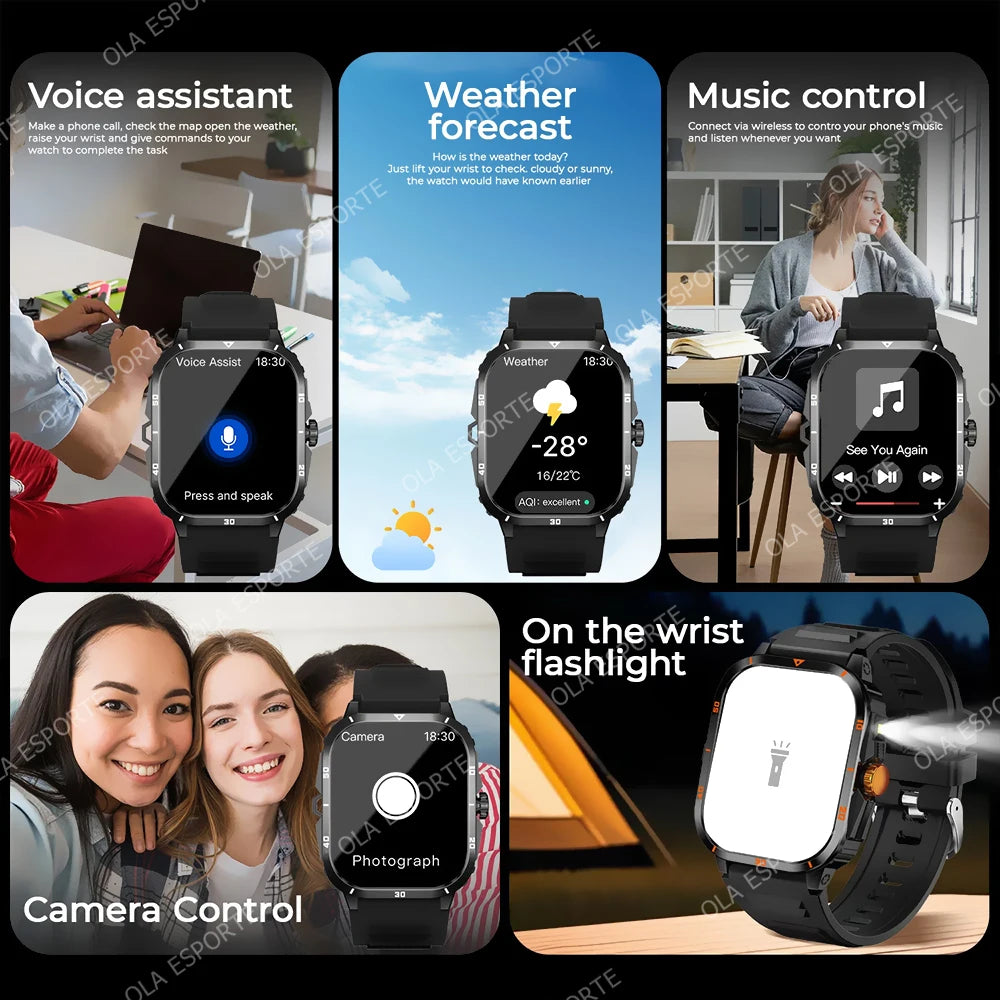 Military Smartwatch 2.01" HD Bluetooth Call Waterproof | Men
