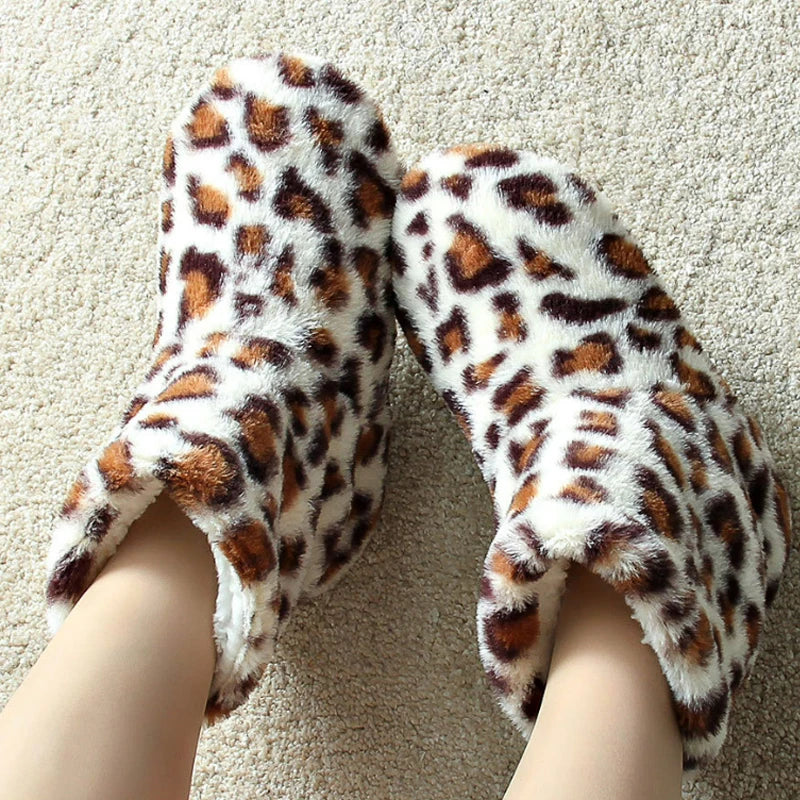Women's Thermal Leopard Slipper Socks | Anti-Slip Winter Home Shoes