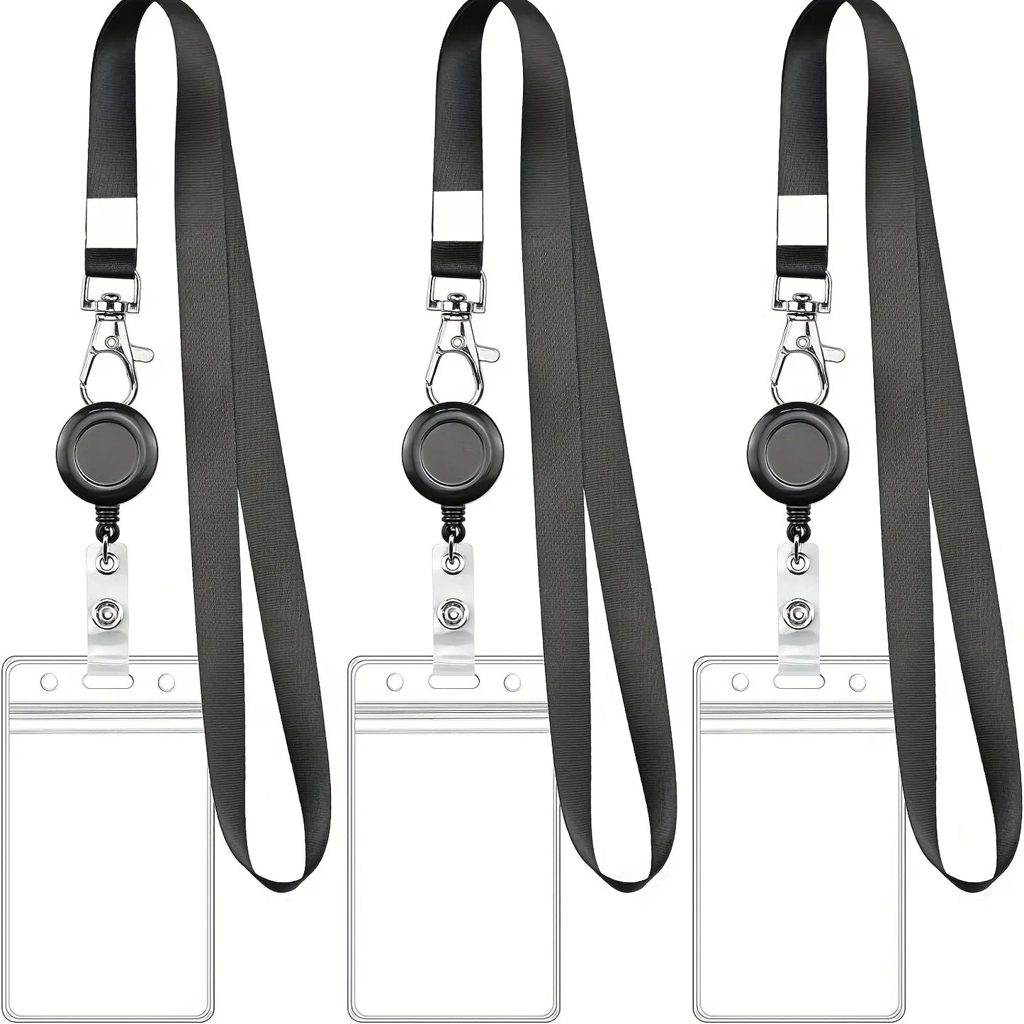 Bview Art PVC ID Card Holder Black Retractable Lanyard Snap Hook