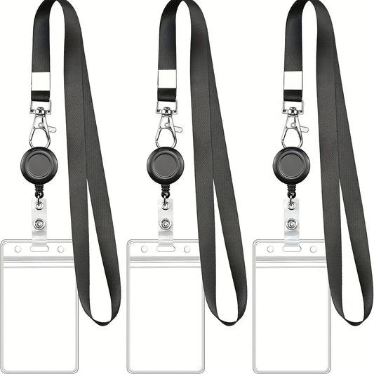 Bview Art PVC ID Card Holder Black Retractable Lanyard Snap Hook Peaceful Pleasures Health and Wellness 3pcs B