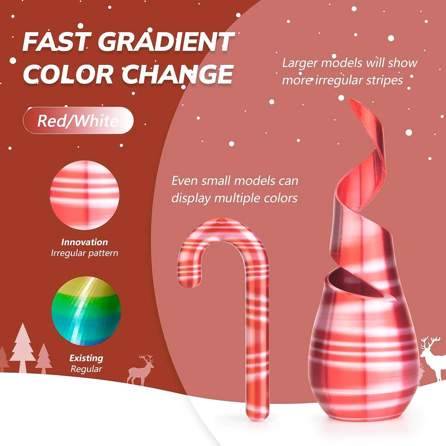 Rainbow PLA Filament 1.75mm Shiny Multicolor Christmas | 3D Maliang