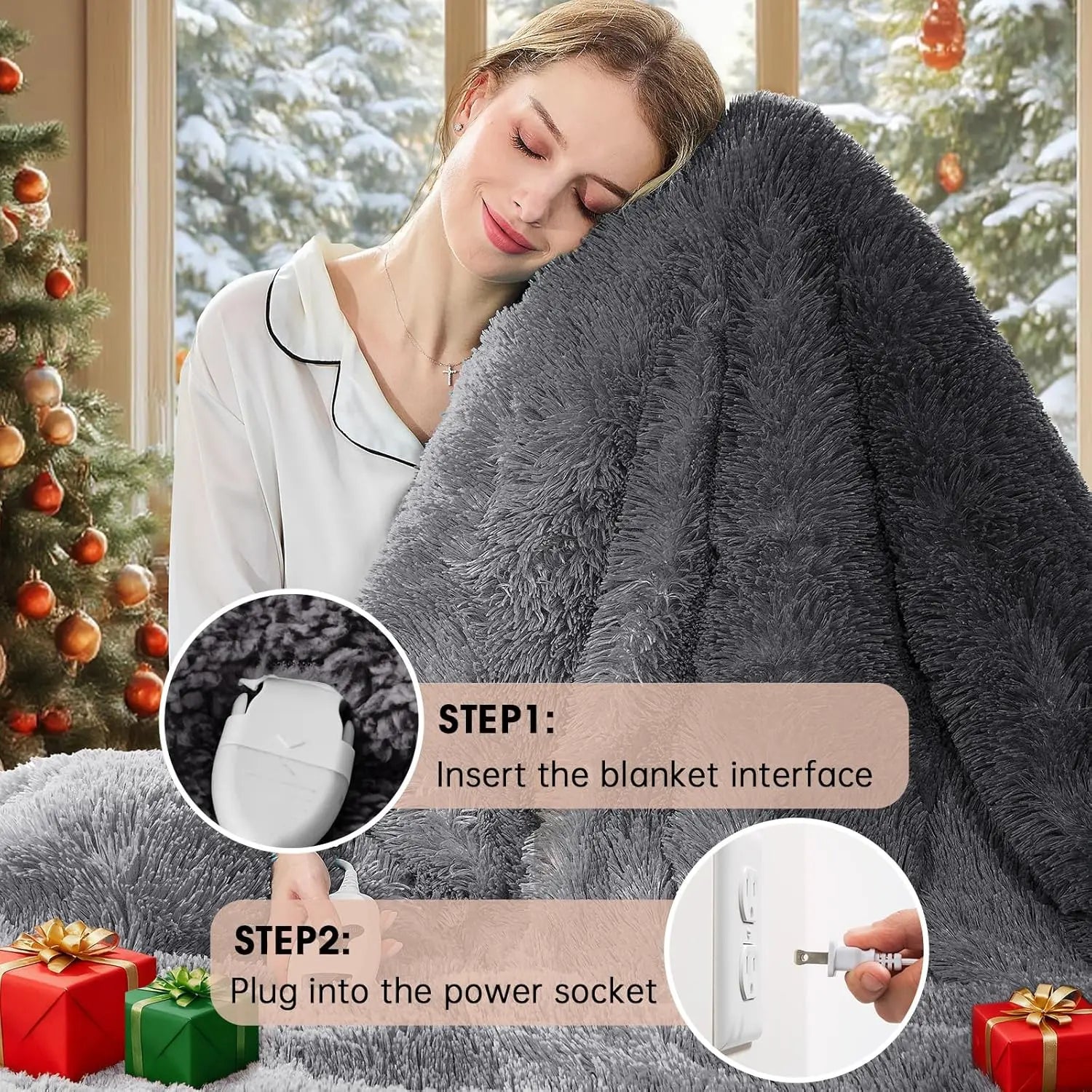 Twin Heated Blanket 62x84" – Faux Fur & Sherpa, 10 Levels, Foggy Dusk Peaceful Pleasures Health and Wellness
