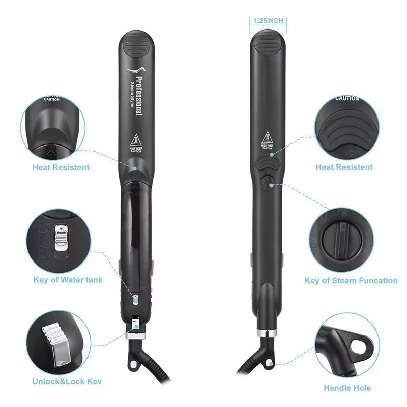 Tourmaline Vapor Steam Hair Straightener - LED Display, Titanium Plate, Electric - Ideal for Home, Hotel & Outdoor Use Peaceful Pleasures Health and Wellness