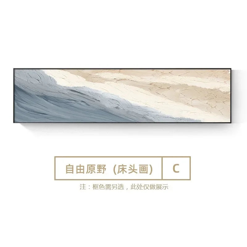 Abstract Oil Painting, 100% Hand Drawn, Modern Bedroom Decoration Painting, Light Luxury Background Wall, Hanging Painting Peaceful Pleasures Health and Wellness SKY BLUE 60x240cm