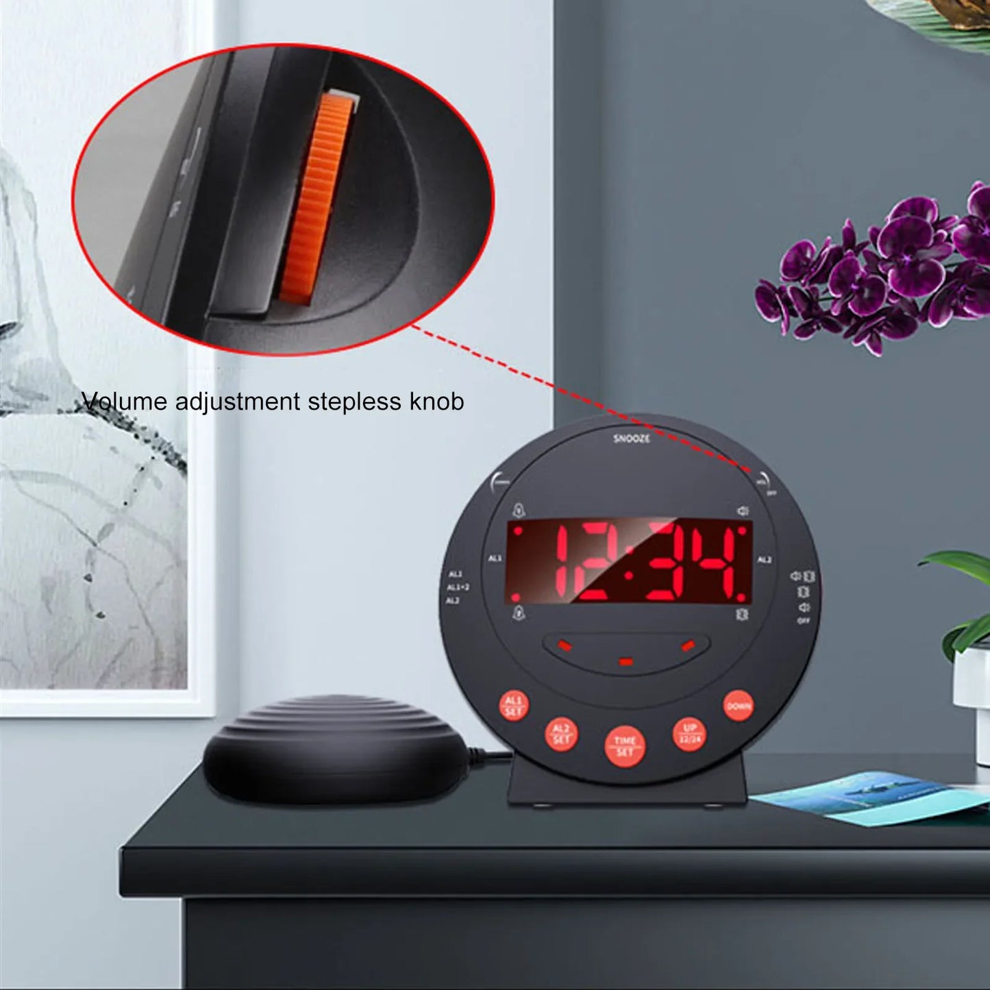 Alarm Clock Shaker 110 Decibels Red Flashing Light Extra Student Elder