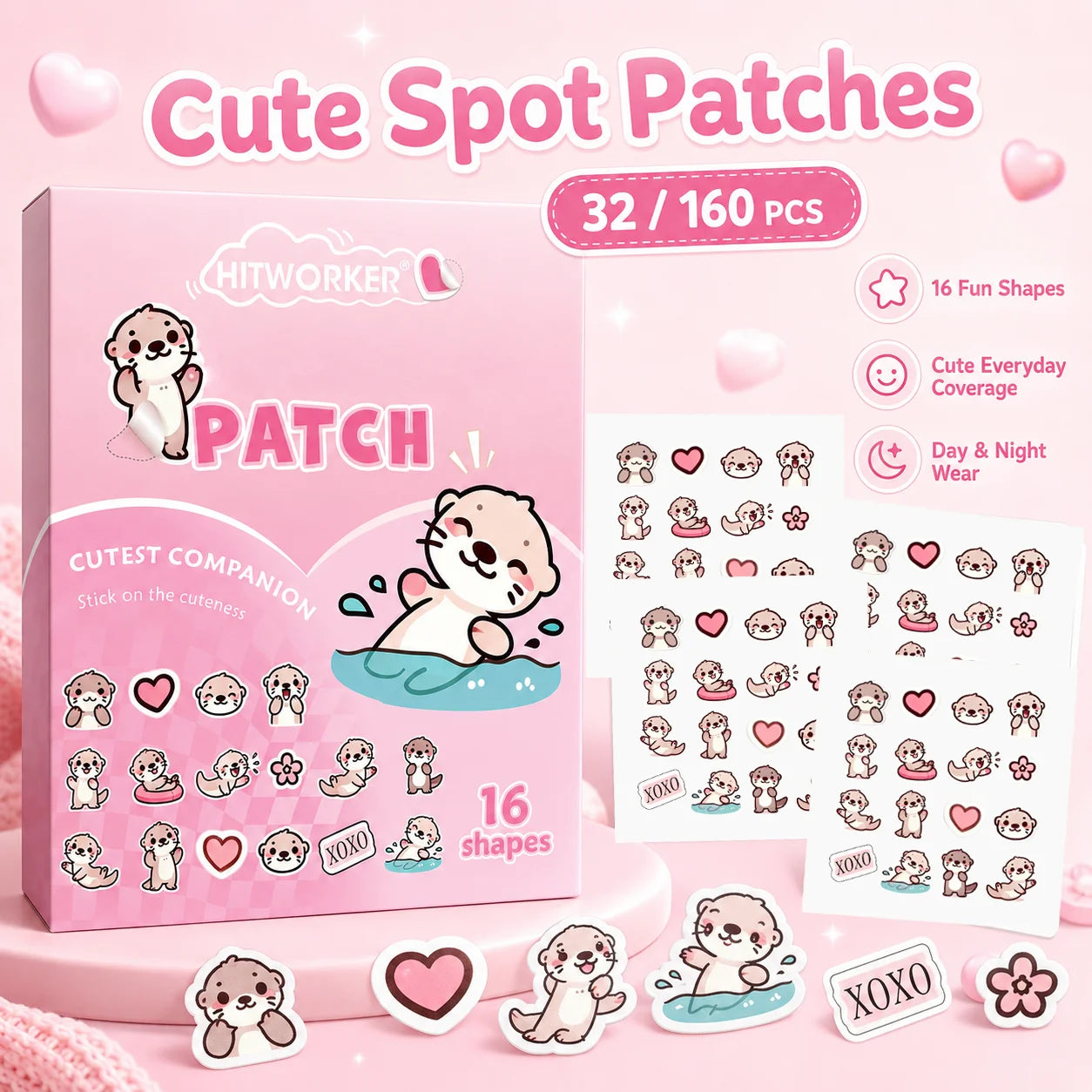 Cute Otter Hydrocolloid Pimple Patches | Blemish Stickers 32/160pc