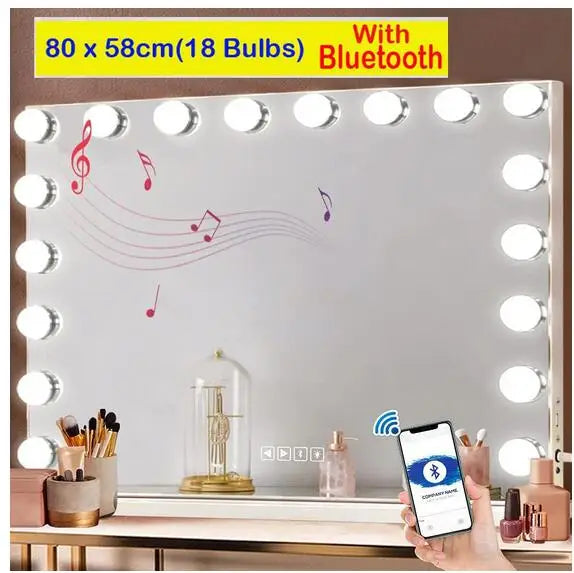 Large LED Vanity Mirror with Bluetooth Speaker & Dimmable Lights