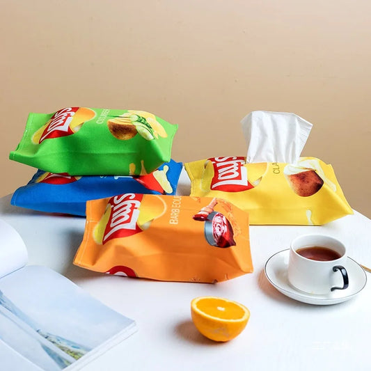 Creative Velvet Potato Chip Pattern Tissue Box Cute Multifunctional Napkin Holder for Bedroom Living Room Car Office Kitchen Peaceful Pleasures Health and Wellness