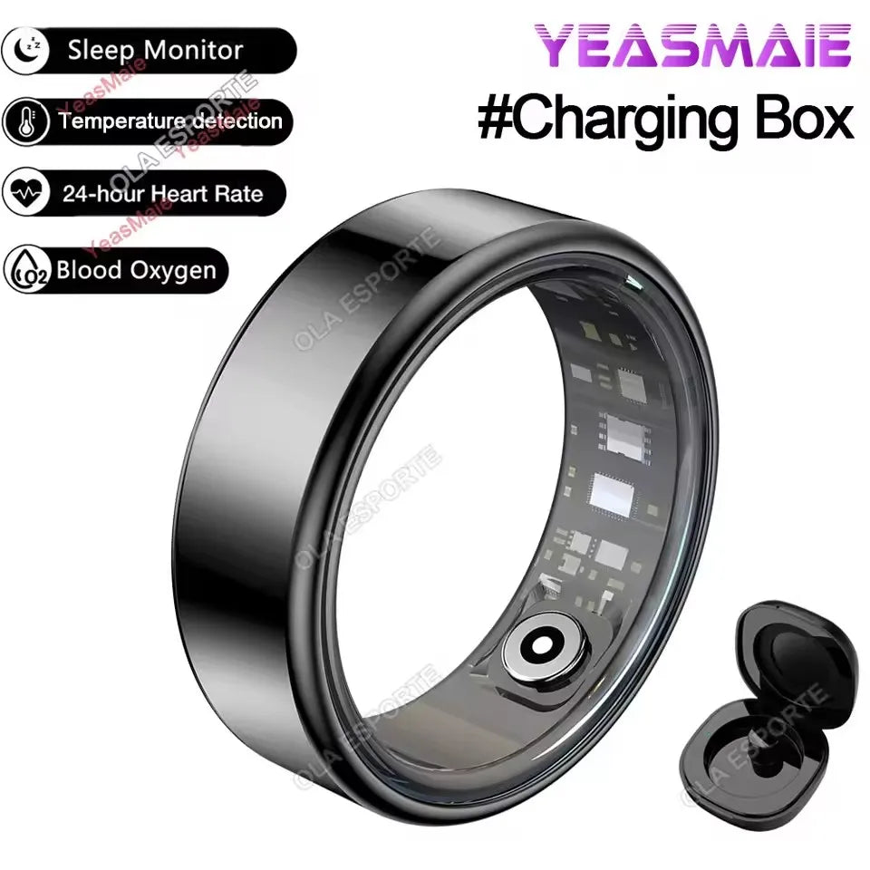 NEW R09 Smart Ring Men Women with Charging Case,Heart Rate Blood Oxygen,Skin Temperature Monitor,5ATM Waterproof For Android iOS Peaceful Pleasures Health and Wellness Black Pro 14