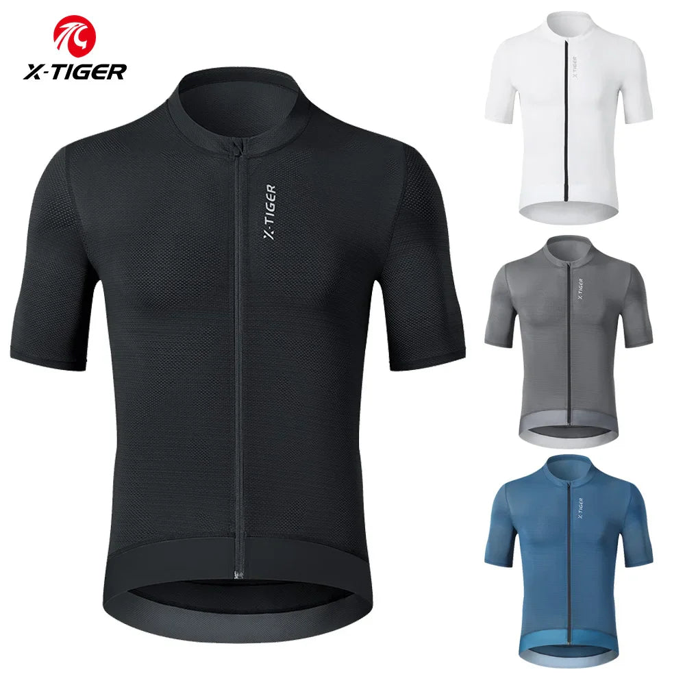 X-TIGER Men's Short Sleeve Cycling Jersey | Full Zip & Pockets